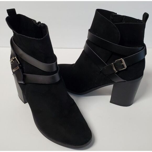 Steve Madden Girl Boot Booties Eliot ELIO0J1 WO 9M Black Strap Buckle Heel Shoes - Picture 2 of 12